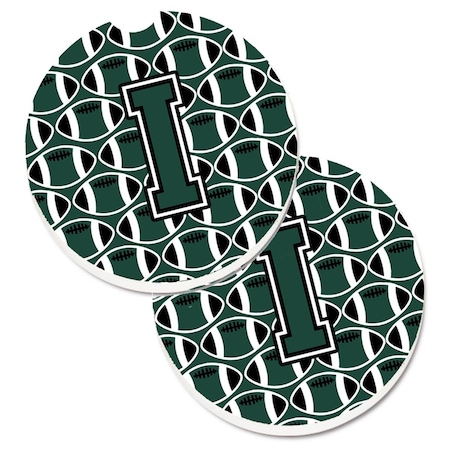 Carolines Treasures Letter I Football Green and White  Cup Holder Car Coaster, PK2 CJ1071-ICARC